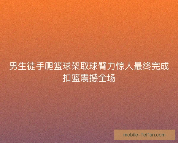 男生徒手爬篮球架取球臂力惊人最终完成扣篮震撼全场