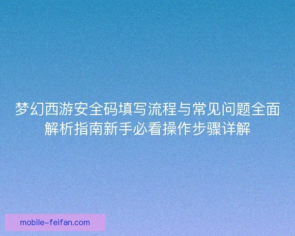 梦幻西游安全码填写流程与常见问题全面解析指南新手必看操作步骤详解
